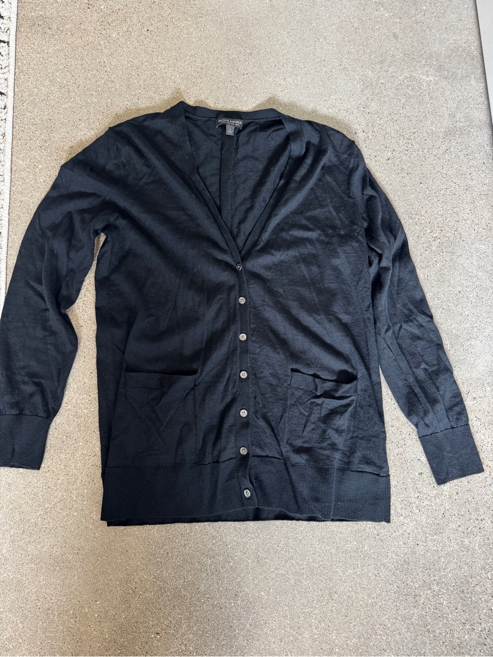 Banana Republic Black V-Neck Merino Wool Cardigan